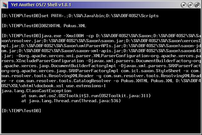 15.PNG - Example of conversion from DocBook into XHTML. Java crashes at the end but all the job is successfully done.